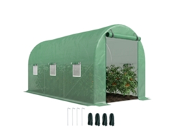 Estufa Abobadada, 6 Janelas Em Treliça, Papel Alumínio Transparente, Estrutura Metálica, 3,95 X 1,95 X 1,90 M, Verde