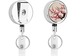 Porta Crachá Retrátil Com Estampa Floral De Flor De Cerejeira Japonesa, Moderno E Durável, Em Metal, Com Cordão De Nylon