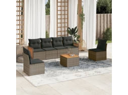 Vidaxl 7 Pcs Conjunto Sofás P/ Jardim C/ Almofadões Vime Pe Cinzento