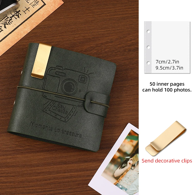 (conjunto Verde) Pacote Com 5 Álbuns, 50 Páginas, Capacidade Para 100 Fotos, Capa Em Pu, Com Bolso Interno.