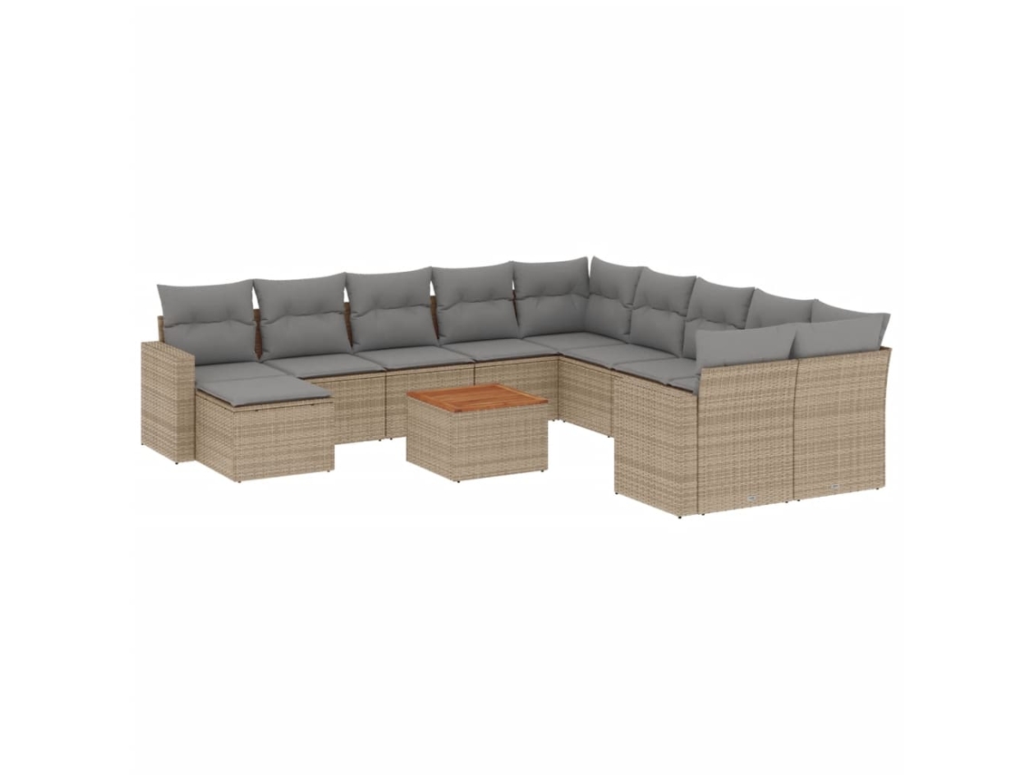 Conjunto de 12 Sofás Jardim com Almofadões Vime Pe Bege Misturado MAISON EXCLUSIVE