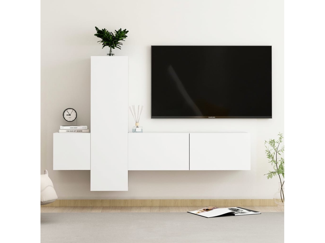 3 Pcs Conjunto De Móveis De Tv Derivados De Madeira Branco DKD HOME DECOR
