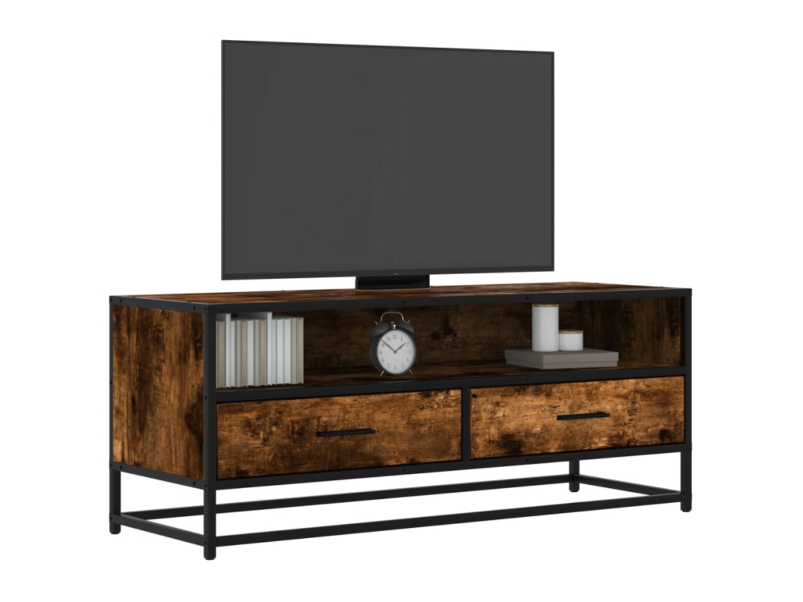 Vidaxl Móvel P/ Tv 100x34,5x40 Cm Deriv. Madeira/metal Carvalho Fumado