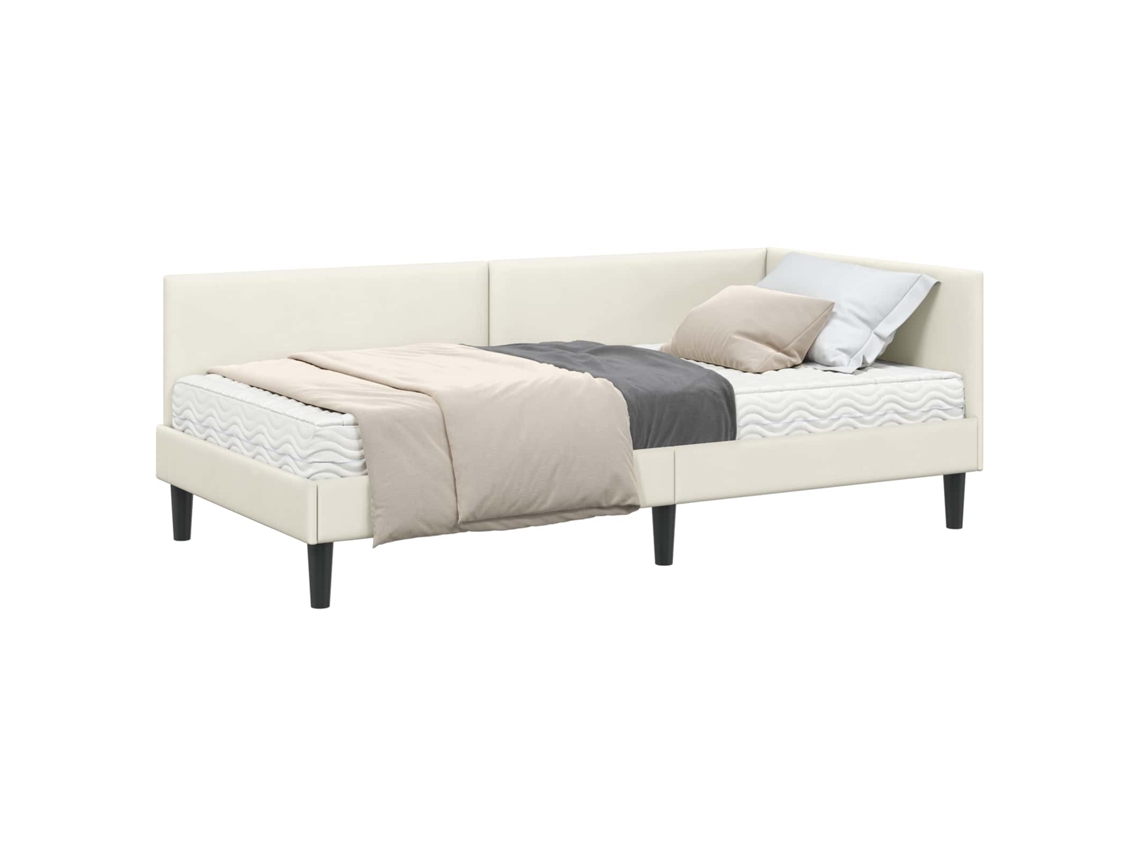 SYFAX™ Estrutura de Cama de Canto com Colchão 2 Pcs Creme Veludo