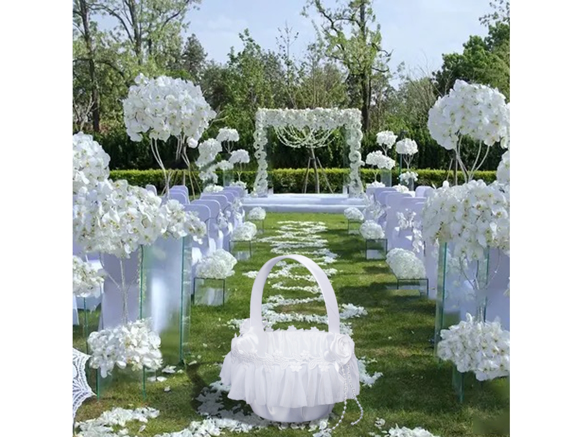 Pack de 2 cestas de flores pequenas 15x20cm para casamento com laço branco LAXISCREED