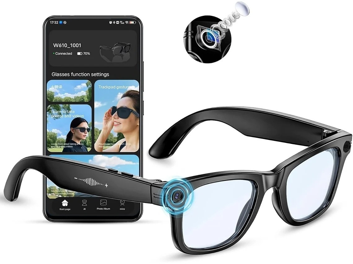 Óculos Inteligentes com IA Câmera 8mp Microfone Bluetooth Gravação Reconhecimento BESTVITE