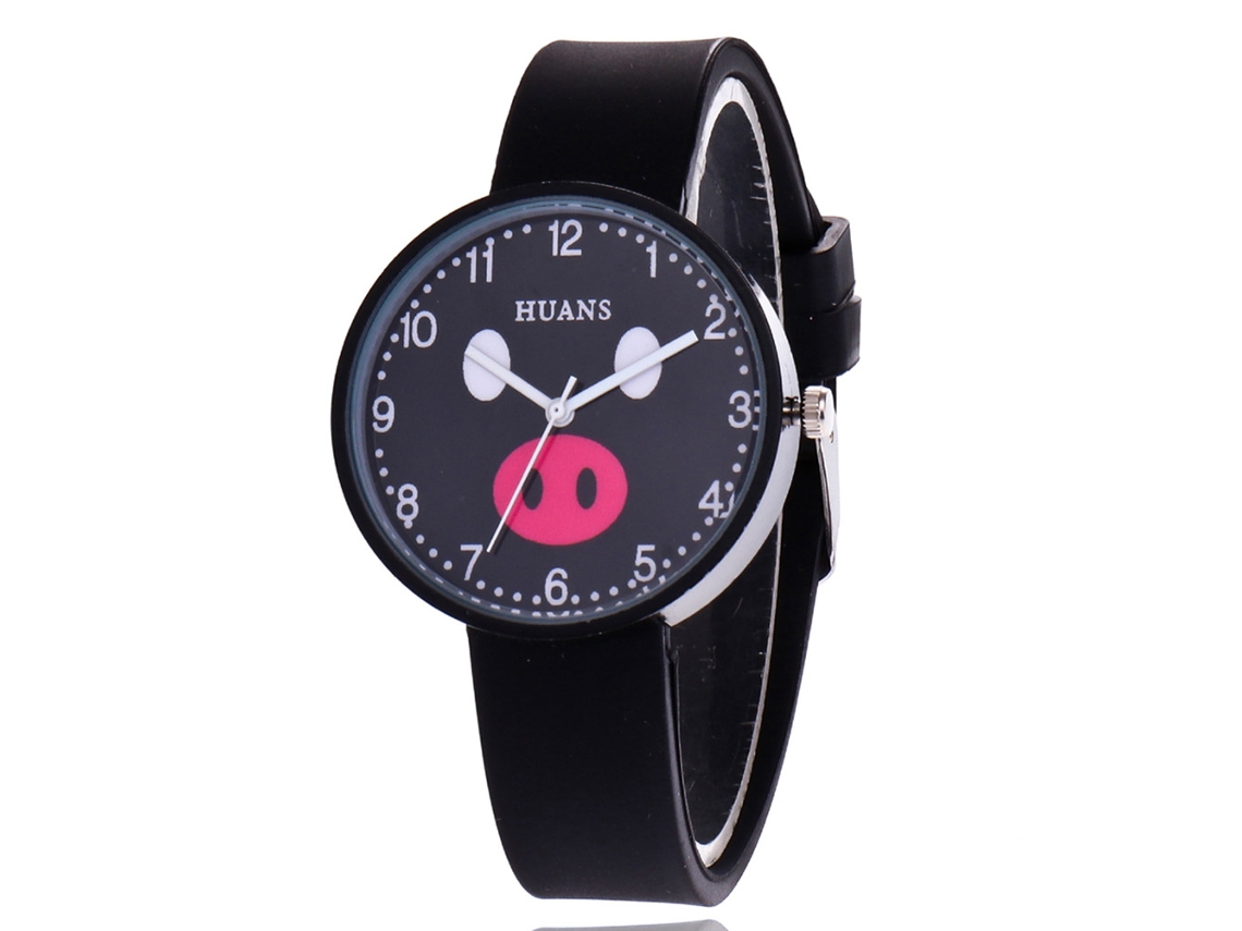 Reloj Para Niñas Con Patrón De Cerdito Lindo Correa De Gel Silica Cuarzo Casual