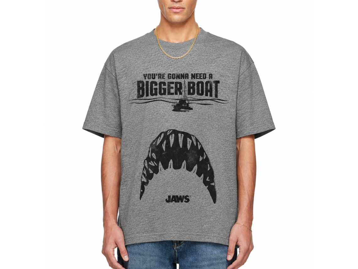 Rockinstone Jaws Movie Teeth Heather Graphite Adult T-shirt Size:l