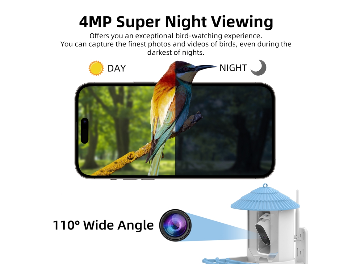 Alimentador Inteligente Com Câmera Solar Ai Wifi 4mp Para Aves