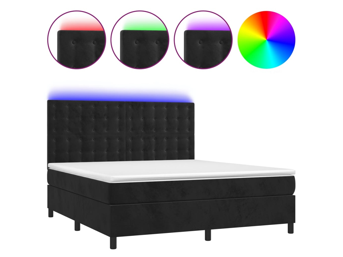 Cama Box Spring com Colchão LED Veludo Preto MAISON EXCLUSIVE (160x200 cm)