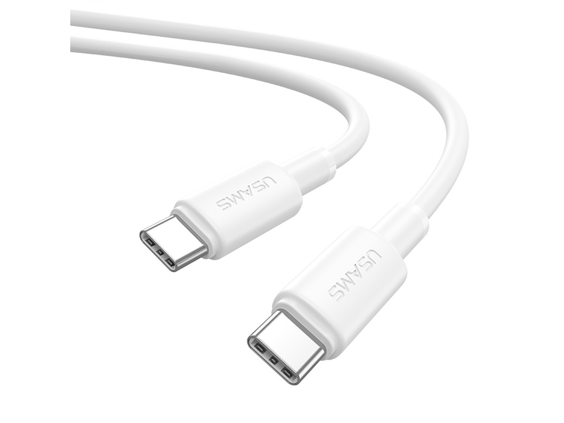 Cable Usams U90 Sj763 de 1 M Tipo C a Tipo C, 60 W, Carga Rápida, Transferencia de Datos, Blanco