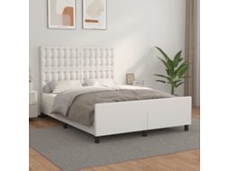 Estrutura Cama C/ Cabeceira Couro Artificial 140x190 Cm Branco