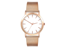 Reloj De Pulsera De Cuarzo Para Hombre Y Mujer Con Dial Redondo Y Correa De Plástico (oro Rosa + Dial Blanco)