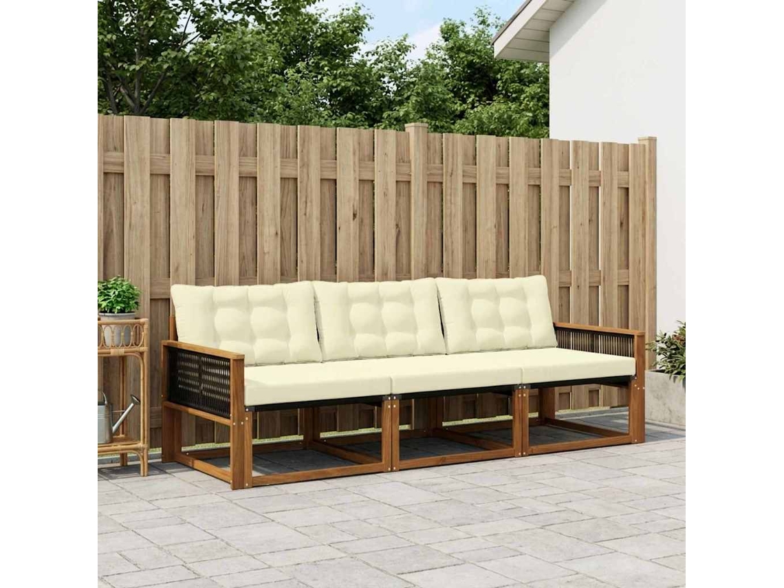 Vidaxl Conjunto De Sofás Para Exterior 3 Unid. Natural E Creme