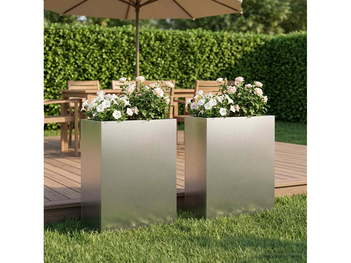 Vidaxl Vaso De Jardim 2 Unid. Prateado 40 X 20 X 40 Cm Aço Inoxidável