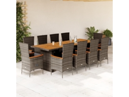 Vidaxl 11 Pcs Conjunto Jantar P/ Jardim C/ Almofadões Vime Pe Cinzento