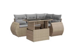 Conjunto 5 de sofás de jardim VIDAXL Bege Rattan / Vime(100 x 55 x 73 cm)