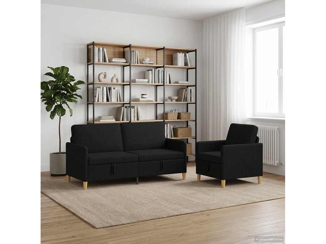 Vidaxl Conjunto De Sofá Com Armazenamento 2 Pcs Preto Poliéster