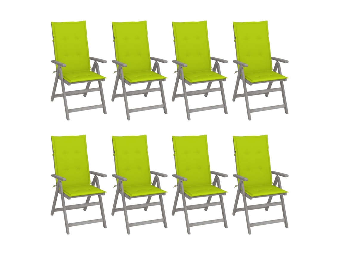 Vidaxl Cadeiras Jardim Reclináveis C/ Almofadões 8 Pcs Acácia Cinzento