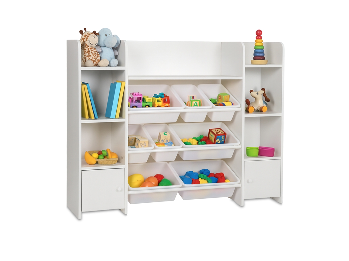 Relaxdays Estante Infantil Grande, 8 Caixas, 14 Compartimentos, Axlxp: 94x139x30 Cm, Arrumação, Branca