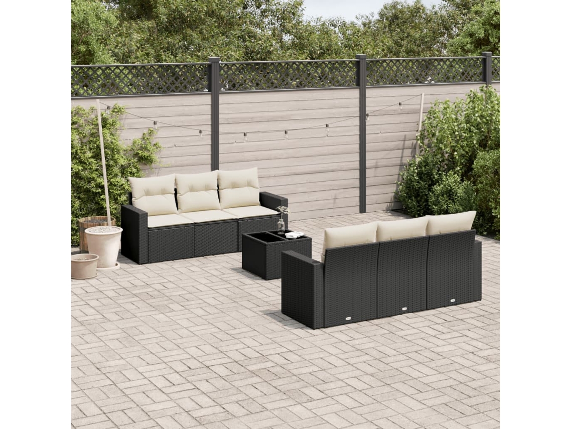 Vidaxl 7 Pcs Conjunto De Sofás P/ Jardim C/ Almofadões Vime Pe Preto