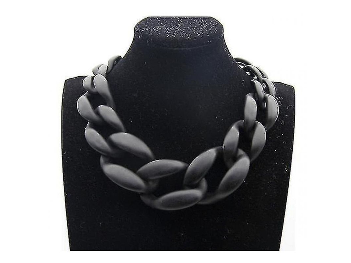 2026 collar Grosso de Resina Acrílica Vintage com Design de Bib e Cadeias 45cm Negro