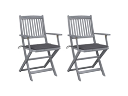 Vidaxl Cadeiras Exterior Dobráveis C/ Almofadões 2 Pcs Acácia Maciça