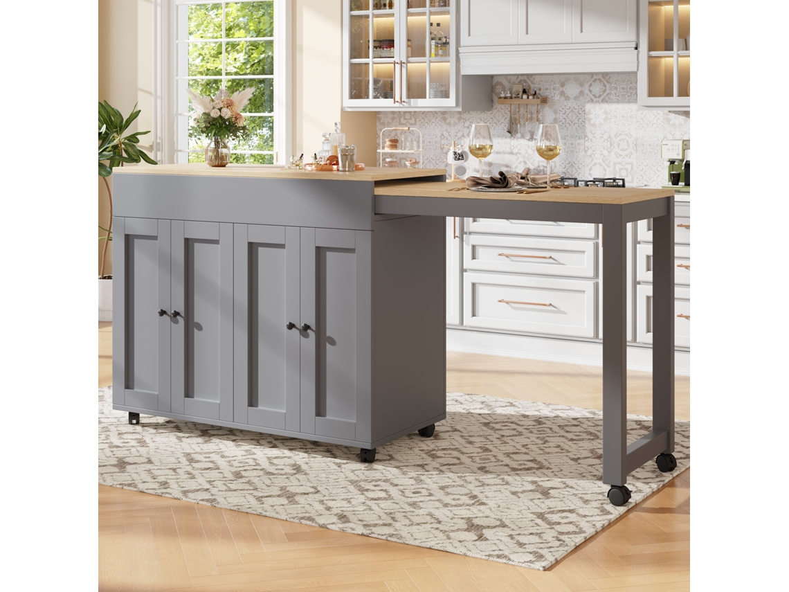 Mesa De Bar Extensível 118-180×50×94cm: 6 Prateleiras, Bistrô, Divisória, Cinza.-lb