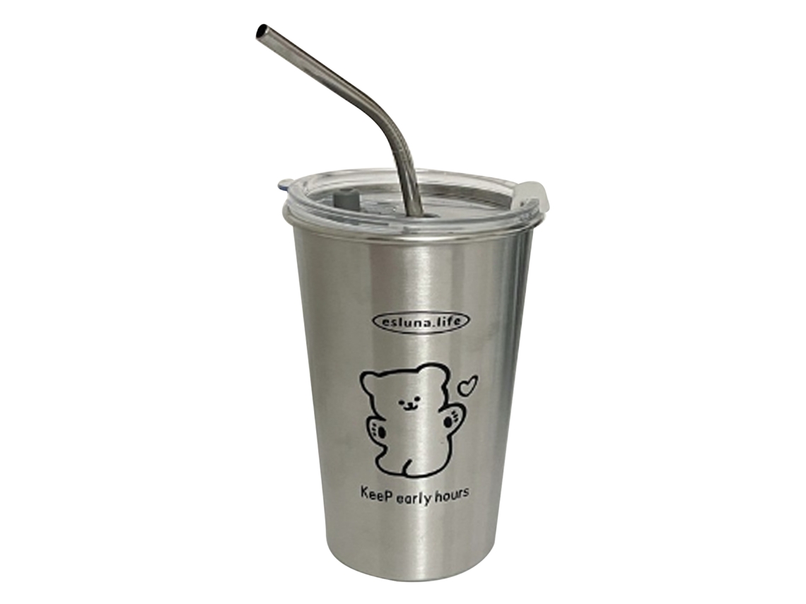 Caneca de Viagem de Aço Inoxidável 500ml com Canudo | S/MARCA
