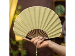Leque dobrável chinês vintage em bambu, algodão e linho – Acessório elegante para casamento