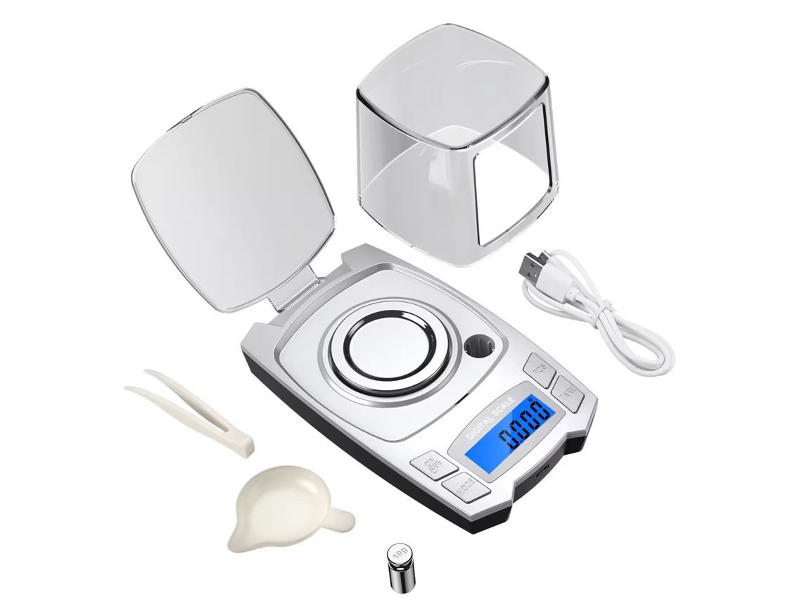 Balança de Precisão AQUAFORGE portátil de 0,001 G, 500 G/50 G, carregamento USB para joias em miligramas (20 G)