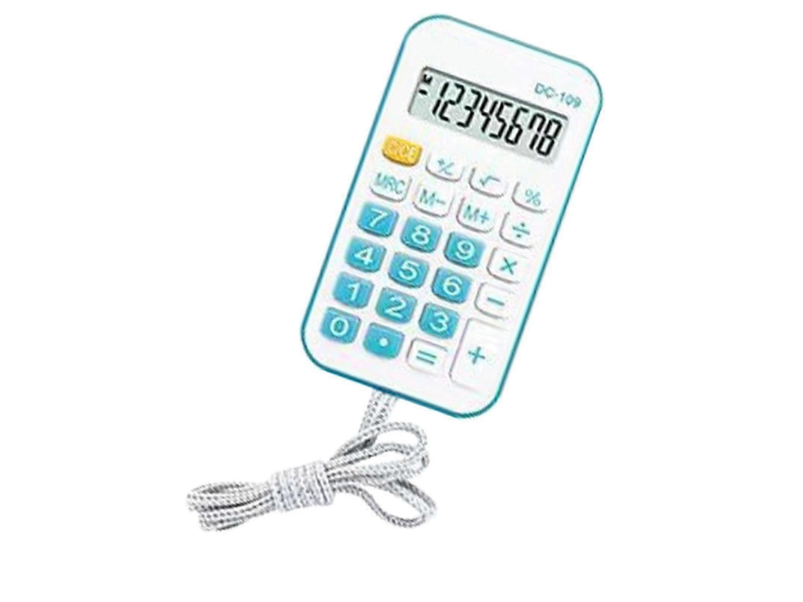 Mini Calculadora De Bolso Portátil Para Estudantes E Materiais De Escritório, Azul, Com Cordão. Everley891