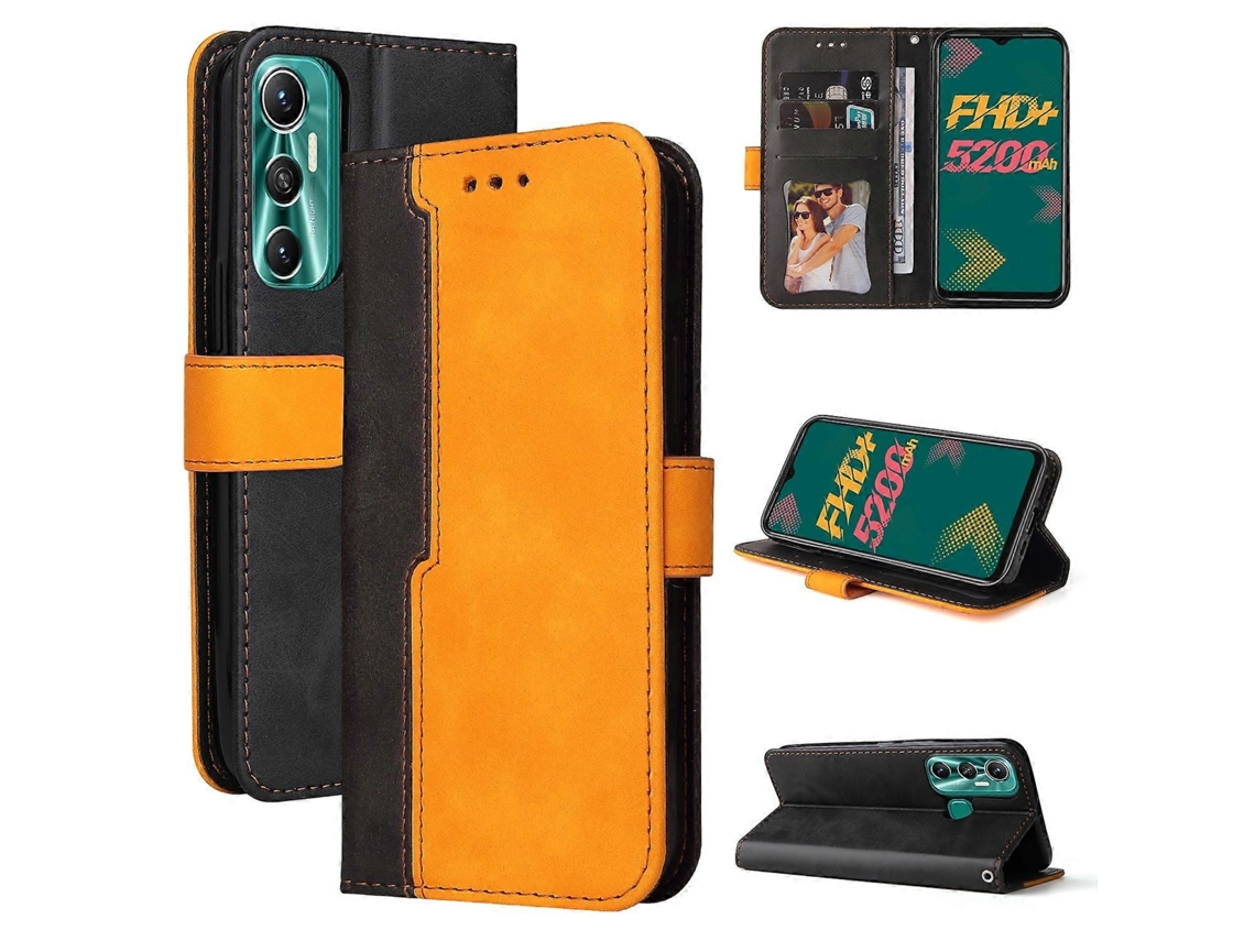 Capa De Couro Com Aba Horizontal E Costura Colorida Para Infinix Hot 11