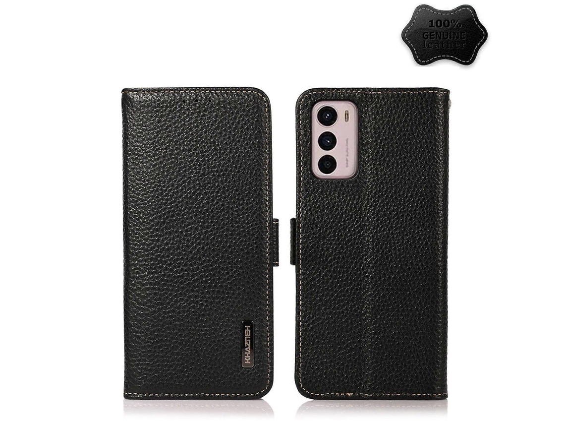 Capa Para Celular Motorola Moto G42 Khazneh Em Couro De Lichia Com Fecho Magnético Lateral E Proteção Rfid.