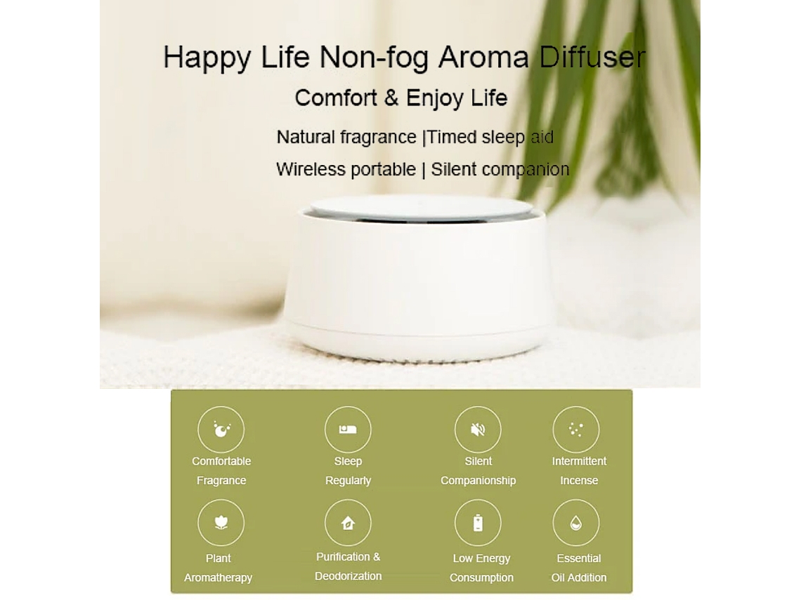 Mali difusor de Óleo Essencial Aromaterapia Sem Neblina Purificador de Ar Ions Oxigênio Negativo Modos Hl Happy Life