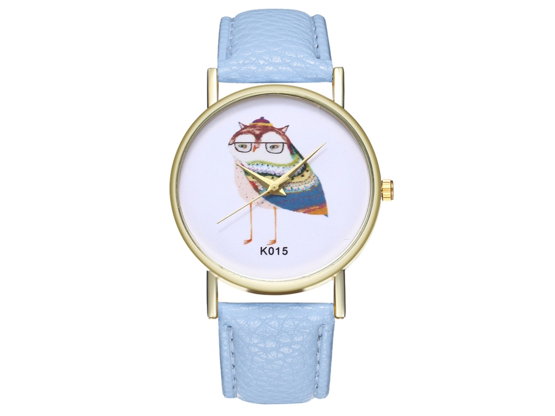 Relógio casual moderno para homens e mulheres com pulseira de couro PU azul claro.