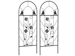 Conjunto de 2 Treliças Metálicas Decorativas com Pássaros e Trevo, 38x98 cm Preto S/MARCA