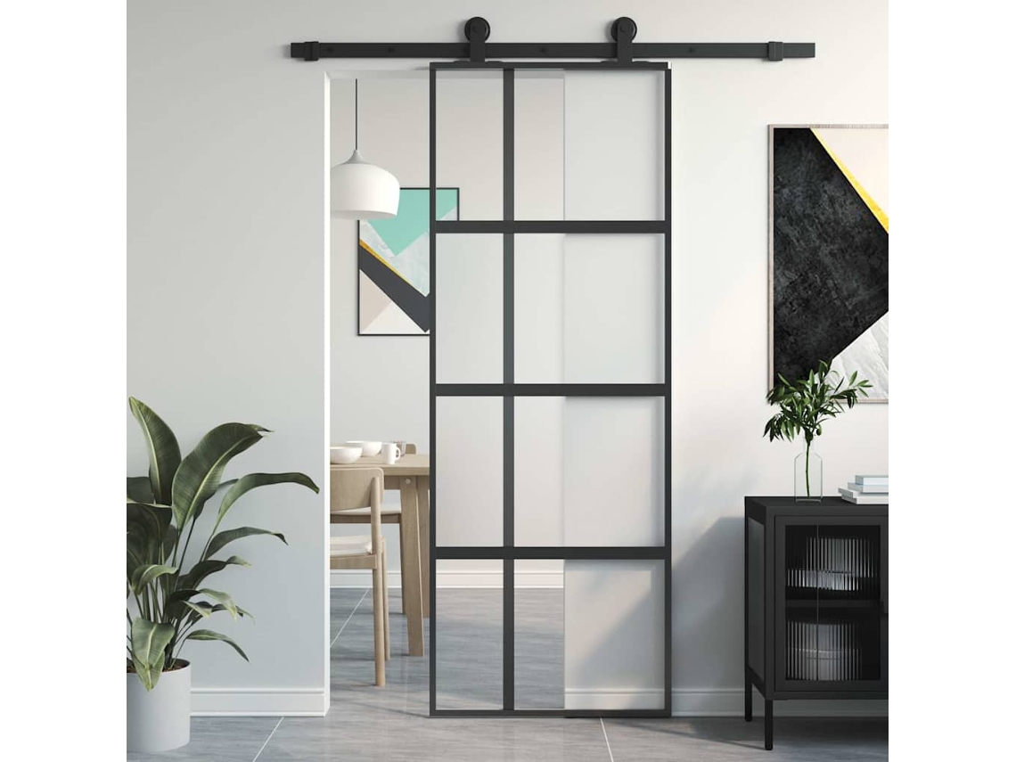 Vidaxl Porta Deslizante 76x205 Cm Vidro Temperado E Alumínio Preto