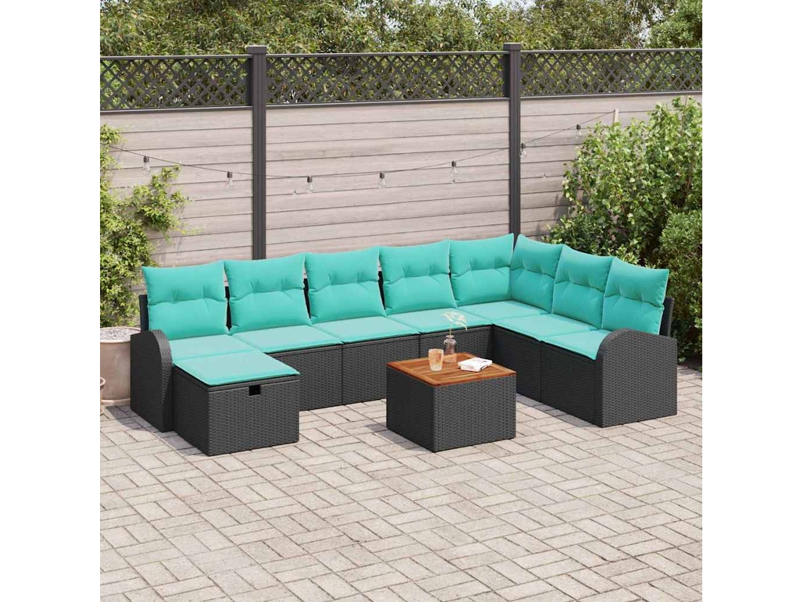 Vidaxl Conjunto De Sofá De Jardim 9 Unid. Preto Rattan Sintético