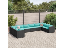 Vidaxl 10 Pcs Conjunto Lounge De Jardim C/ Almofadões Vime Pe Preto
