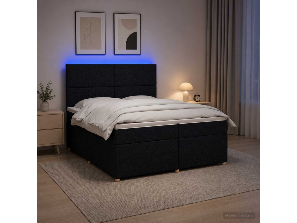 Vidaxl Cama Box Spring Com Colchão Preto 200 X 200 Cm Tecido