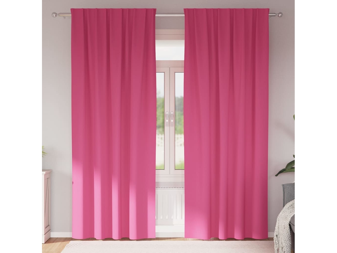 Vidaxl Cortinas Blackout Com Argolas 2 Unid. Rosa Brilhante Poliéster