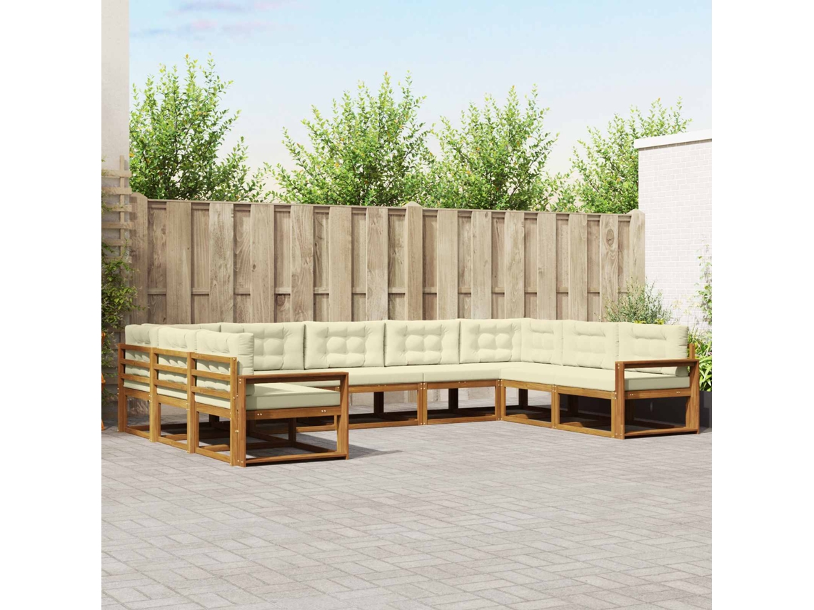 Vidaxl Conjunto De Sofás Para Exterior 9 Unid. Natural E Creme