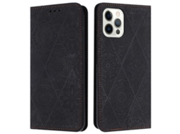 Capa Em Couro Pu Com Suporte Para Apple Iphone 16 Pro - Preto