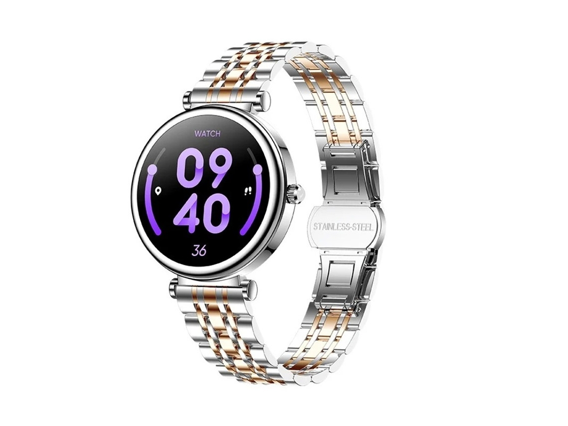Smartwatch Feminino em Ouro Rosa Tecido Colorido de 1,25 Polegadas Fitness Tracker À Prova Dágua Monitoramento de Frequência Cardíaca Bestvite
