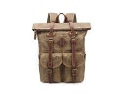 Mochila Impermeável Para Caminhadas, Com Capacidade Para Um Laptop De 15 Polegadas, Feita De Lona Encerada E Couro, Verde Militar