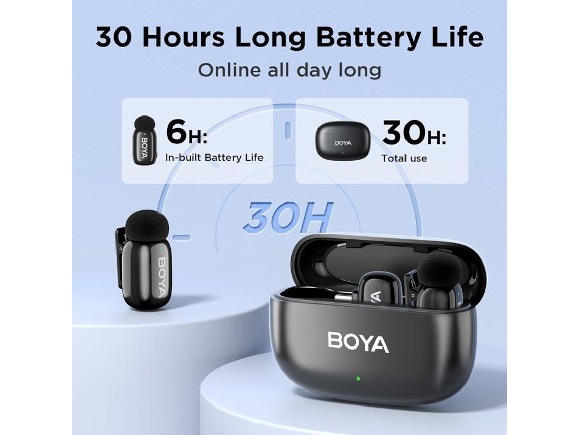 Microfone Sem Fio Boya Mini 100m 2 Transmissores Ultra Compacto 5g