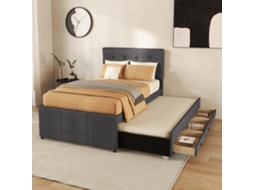 Cama De Família 90x200cm Cinza Com 3 Gavetas Berço Extensível E Cabeceira Ajustável Sem Colchão