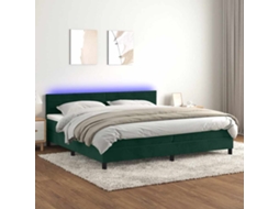 Vidaxl Cama Box Spring C/ Colchão/led 200x200 Cm Veludo Verde-escuro