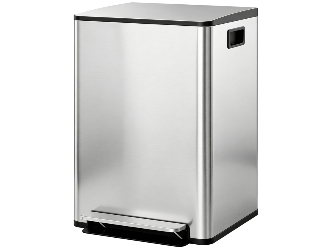 Balde De Lixo De Cozinha Com 2 Compartimentos 2x30l Pedal Fechamento Suave E Cubo Amovível Prata